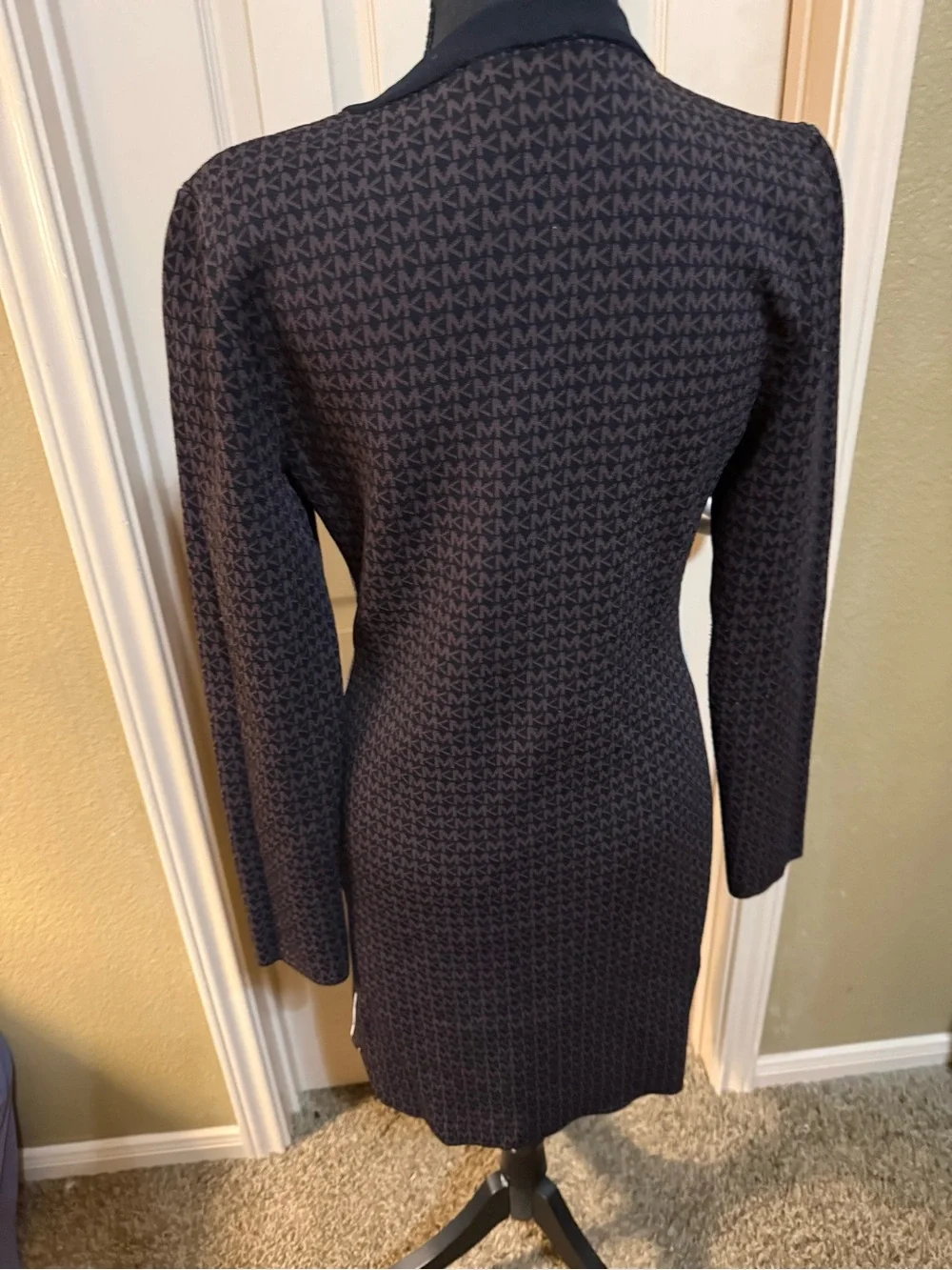 Michael Kors Brown and Black MK-Print Zip-Front Long-Sleeve Dress